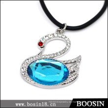 Collar de cristal azul hecho a mano de Swan 2015 en cadena de cuero # 19665